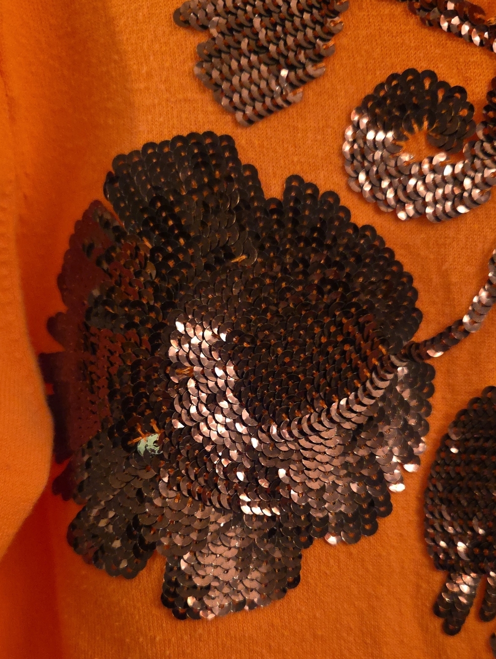 J. Crew Sequin Floral Embroidered Jackie Cardigan Sweater Coral/Peach Size L - Picture 2 of 5